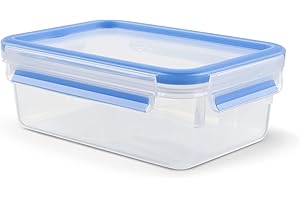 EMSA Clip & Close Frischhaltedose, rechteckig, 1 L, mit Deckel, Aufbewahrungsbox, 100 Prozent dicht, spülmaschinen-, gefrier-, mikrowellenfest, Transparent, Blau, Made in Germany, 508540