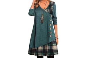 Onsoyours Robe Femmes Casual Automne Bouton Manches Longues Robe Chic Imprimé Patchwork Écossais À Grand Swing Mi-Longue Robe Chic Décontracté Robe De Soirée