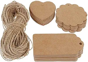 CVANU 450pcs Premium Gift Tags, Double-Sided Available Kraft Paper Price Tags with 450 Root Natural Jute Twine, Craft Tags Labels Treats Tags for Wedding Christmas Day Thanksgiving