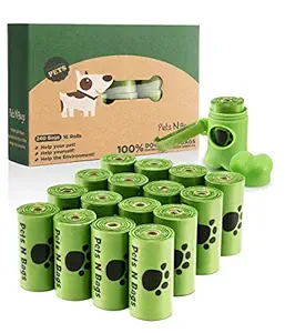 Pets N Bags Environment Friendly Biodegradable Dog Waste Bags, Refill Rolls, Includes Dispenser (16 Rolls / 240 Count)