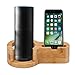 Produktbild Amazon Echo Lautsprecher Stand 2 in 1 Bamboo Desktop Lautsprecher Stand Ladegerät Dock Schutzhülle für Amazon Echo Lautsprecher & Phone iPhone Guard Station