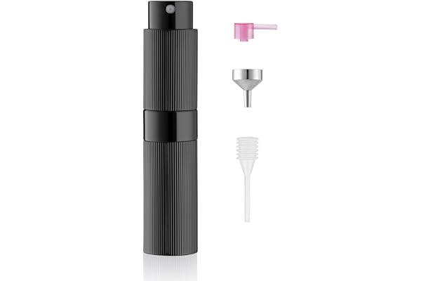 Toureal Vaporisateur Parfum Rechargeable de Voyage - Mini Recharge Parfum Flacon Spray Vide de Sac - Echantillon Fiole Atomiseur Extracteur de Poche - Miniature Atomiseur à rayures fines 8ml Noir