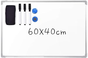 GOPLUS Tablica suchościeralna, zwycięzca testu do pisania, tablica magnetyczna z aluminiową ramą i półką na długopisy, biała, rozmiary do wyboru (60 x 40 cm)