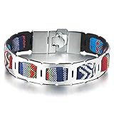 COOLSTEELANDBEYOND Gotico Uomo Bracciale del Cranio Teschio, Braccialetto di Nera Pelle Intrecciata, Bracciali da Avvolgere, Acciaio