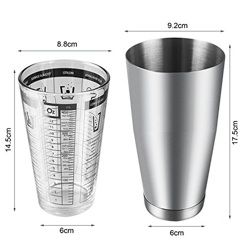 Homdox 400 ml Edelstahl und Glas Cocktail Shaker, Martini/Boston/Helfen/Whisky/Barkeeper Shaker, Messbecher Drink mischen - 5