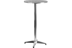 Flash Furniture Bartisch, rund, klappbar, Metall, Aluminiumfarben, für innen und außen, 59 x 59 x 114,3 cm (B x T x H)