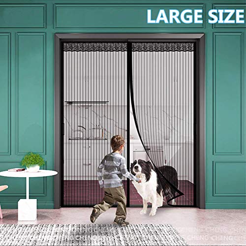Preisvergleich Produktbild CHENG Magnet Fliegengitter Tür, Insektenschutz Magnet Fliegenvorhang, Full Frame Klettverschluss, Fliegengitter Magnetvorhang für Türen, für Flure, Türen, Patio - Schwarz 230x250cm(90x98inch)