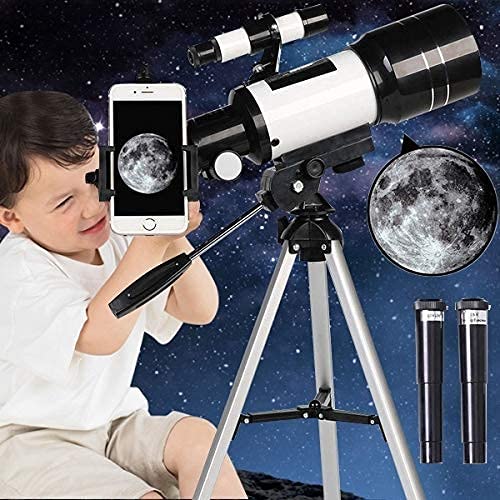 Kixre Telescope for Kids& Beginners, 70mm Aperture 300mm Astronomical Refractor Telescope, Tripod& Finder Scope- Portable Travel Telescope with Smartphone Adapter,Telescope Refractors