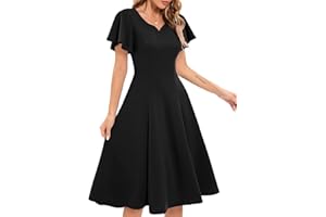 HomRain Casual Ruffle Sleeve V-Neck Dress Semi Formal Knee Length Cocktail Dress for Women