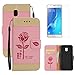 Produktbild Tasche Leder für Samsung Galaxy J5 2017 Hülle Klappbar und Display Schutz Folie ,OYIME Rose Liebespaar Muster Zweifarbige Nähte Handyhülle zum Klappen Dünn Magnet Vollschutz Klapphülle Etui Original Flip Book Case Full Cover Bumper für Galaxy J5 2017 Modell J530 - Rosa & Khaki
