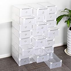 Multiware Lot de 24 boîtes de rangement à chaussures pliables et empilables, tiroirs en plastique transparent