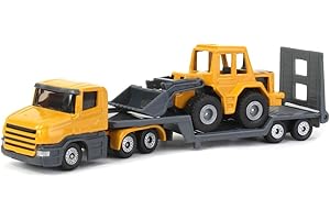 siku 1616, Tieflader mit Frontlader, Metall/Kunststoff, Orange, Klappbare Heckklappe, Abkuppelbar