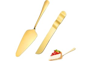 WEIGUDOC 2 Pièces Couteau Gateau Mariage en Acier Inoxydable, Ensemble de Spatules à Pâtisserie et Couteau à Gâteau, Pelle de Service Dessert Spatule en Acier Inoxydable pour Mariage l'anniversaire Fêtes(or)