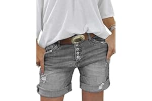 ORANDESIGNE Jeans Short Damen High Waist Denim Bermuda-Shorts Basic Stretch Shorts mit Aufschlag Tarnung Kurze Hose Short Boyfriend Caprihose im Used Look
