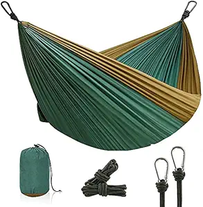 kartfury Ultra-Light Travel Camping Hammock | 300kg Load Capacity Breathable,Quick-Drying Parachute Nylon | 2 x Premium Carabiners,2 x Nylon Slings Included (275 x 140 cm, Red) (Dark Green)