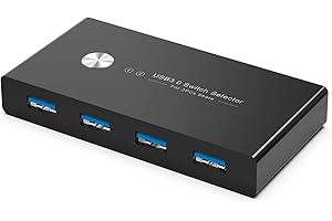 Rybozen USB Switch 2 PC, 2 In 4 Out USB Switch 3.0, USB KVM Switches Sharing 4 USB Geräte Peripherie, mit 2 A auf A Kabeln für Tastatur, Maus, Drucker, Scanner, Drucker