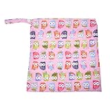 Baby Kleinkind Wasserdichtem Reißverschluss Wiederverwendbare Stoff Windel Tasche w / bunte Eulen Muster Rosa