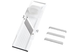 Benriner BN-64W-1 Mandolin Vegetable Slicer, ABS Plastic, 3 Interchangeable Blades, White, Classic