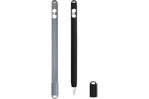 FORYEE Apple Pencil Premium Silicone Sleeve Compatible with Apple Pencil 1st Generation Only Protective Holder Sleeve for Apple Pencil with Pen Cap- 2 Packs (Black & Gray)