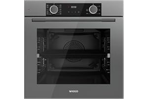 Wiggo Einbau-Backofen WO-BFA610 I Heißluftofen Energieklasse A I Konvektionsofen I Moderner Einbauofen mit 10 Funktionen u.a. Ober- & Unterhitze, Heißluft, Grillen, Auftauen, Airfryer (Grau)