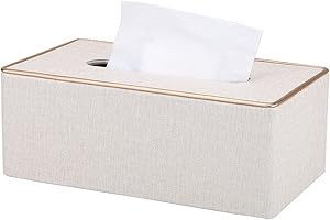 KINGFOM Tissue Box Cover PU Leather Rectangle Tissue Box Holder for Home or Office (Pearl White)