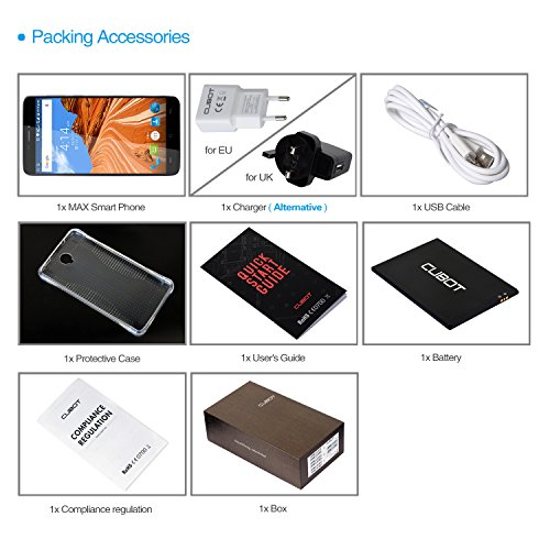 Cubot Max Smartphone ohne Vertrag 6 Zoll HD Touch-Display mit 4100 mAh Akku, 3GB Ram+32GB interner Speicher, Octa-Core Prozessor, Android 6.0, Dual-SIM, 4G LTE FDD, 5MP Frontkamera / 13MP Hauptkamera, IPS 2.5D gebogener Bildschirm Silber [ Cubot Offiziell ]