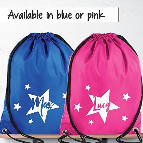Drawstring PE Bag, Personalised Star Name School Rucksack, Gym Kit for Boys or Girls, Drawcord Backpack - Christmas Gift for kids
