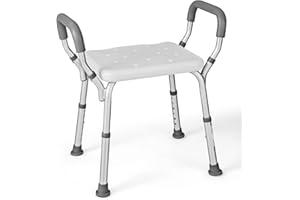 RELAX4LIFE Tabouret de Douche Antidérapant Réglable en Hauteur 54-67 CM, Chaise de Douche/Bain en Aluminium avec Accoudoirs, Siège de Douche Adulte pour Âgés Handicapés Enceintes
