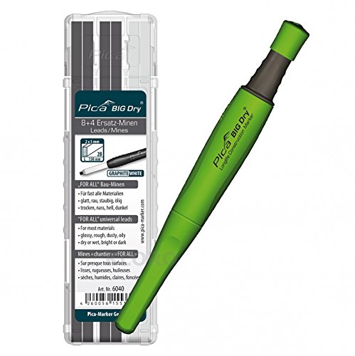PICA-BIG Dry® 1 x Marker + 12 Ersatzminen Graphit + Weiß 6040 For All Bau-Minen
