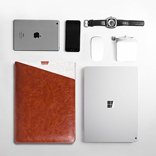 WALNEW 13.5 Microsoft Surface Book 13.5 Zoll Schutzhülle, Hülle, Case, Cover, mit Zwei-Taschen-Design mit Geschütztem Inneren und Externem Mousepad,Kaffee - 6