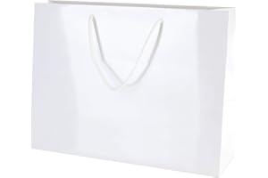 Thepaperbagstore 10 White Medium Wide Gloss Luxury Boutique Paper Bags with Rope Handles - 350x240x100mm