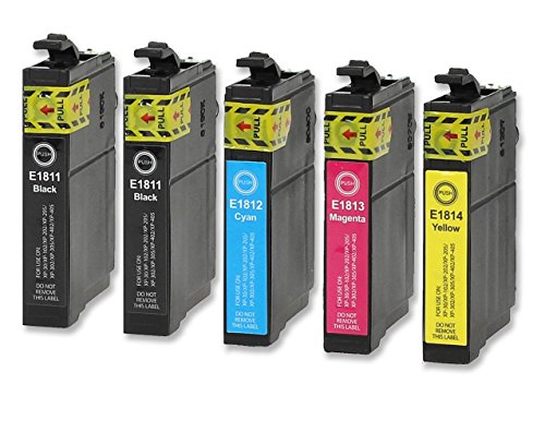 5 Druckerpatronen kompatibel zu Epson 18-XL / T1806 / T1816 (2x Schwarz, 1x Cyan, 1x Magenta, 1x Gelb) passend für Epson Expression Home XP-100 XP-102 XP-200 XP-202 XP-205 XP-210 XP-212 XP-215 XP-225 XP-30 XP-300 XP-302 XP-305 XP-310 XP-312 XP-313 XP-315 XP-320 XP-322 XP-325 XP-33 XP-400 XP-402 XP-405 XP-405-WH XP-410 XP-412 XP-413 XP-415 XP-420 XP-420 XP-422 XP-425