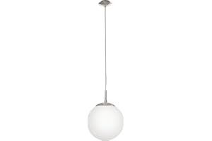 ‎EGLO EGLO Hängelampe Rondo, 1 flammige Pendelleuchte, Hängeleuchte aus Metall in Silber und Glas in opal matt weiß, E27 Fassung, Ø 20 cm