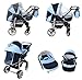 3-in-1 Travel System incl. Baby Pram with Swivel Wheels, Car Seat, Pushchair & Accessories, Navy Blue & Blue