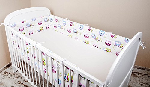 Bettumrandung Nest Kopfschutz Nestchen 420x30cm, 360x30cm, 180×30 cm Bettnestchen Baby Kantenschutz Bettausstattung Eule weiß - 2