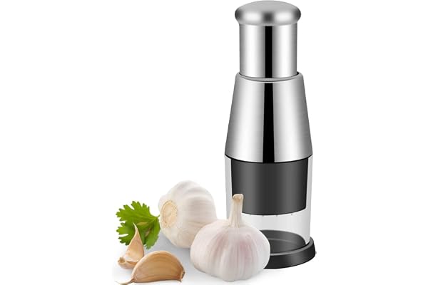 Hachoir à Ail Pressé Cusine, Hachoir à Oignons Multifonction, Presse-ail en Acier Inox, Broyeur à Ail Haché pour Hacher les Légumes Oignons Presse-agrumes