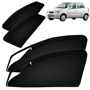 Autofact Magnetic Window Sunshades / Curtains for Maruti Alto (2000 to 2014) [Set of 4pc - Front 2pc with Zipper ; Rear 2pc Without Zipper] (Black)