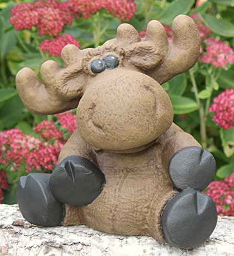 Steinfigur Elch sitzend - Hellbraun, Deko, Figur, Garten, Stein, frostsicher