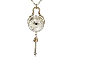 JewelryWe Retro Concave and Convex Mirror Fisheye Glass Ball Pocket Watch with Roman Character Pendant Necklace
