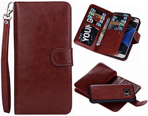 S7 Edge Wallet Case,Magnetic Detachable S7 Edge Wallet Purse, Hynice PU Leather Wallet for Women Men With Card Slots,Card Holder,Credit Card,Wrist Strap , Back Cover,Folio Flip Slim case(S7edge-brown)