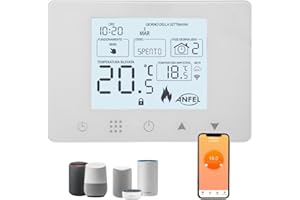 ANFEL CRONOTERMOSTATO WIFI PROGRAMMABILE SMARTPHONE APP ALEXA TERMOSTATO CALDAIA DA PARETE O BOX 503 DISPLAY IN ITALIANO ALIMENTAZIONE 90-240 Vac DOPPIA FUNZIONE RISCALDAMENTO/CONDIZIONAMENTO