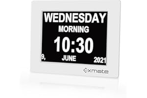 Exmate Cyfrowy budzik, 8 cali, wielojęzyczny, duża czcionka, cyfrowy kalendarz, zegar dla dzieci, seniorów, demencji, osób słabo widzących i pacjentów z chorobą Alzheimera