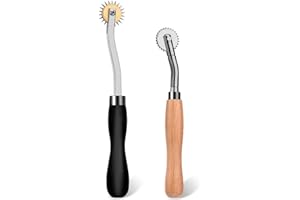 DEUDY 2 Piececs Roulette de Marquage, Roue de Traçage avec Manche en Bois, Roue de Traçage de Couture, Roue de Traçage de Motif en Cuir pour Artisanat Tissu en Cuir Bricolage