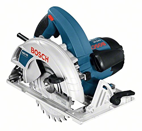 Bosch Professional GKS 65 Handkreissäge, 190 mm Sägeblatt-Ø, 30 mm Sägeblattbohrungs-Ø, 65 mm Schnitttiefe, HM-Sägeblatt, Parallelanschlag, Absaugadapter, 1.600 W, Karton