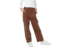 Rolanko Ragazze Pantaloni in Ecopelle Vita Elastica Gamba Dritta Joggers in PU con Tasche