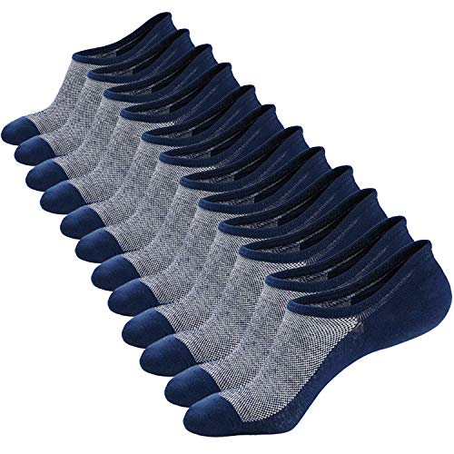 Ueither Calcetines Cortos Hombre Invisibles Respirable Calcetines tobilleros Algodón Antideslizantes (Tamaño: 38-44, Azul marino (6 Pares))