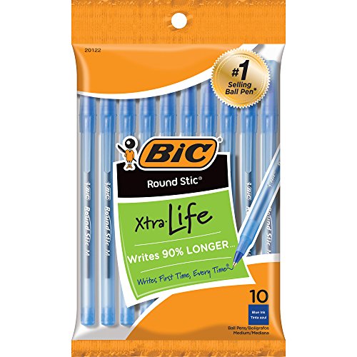 Bic Round Stic Ball Pens Medium Point 10/Pkg-Blue