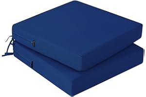 PRIMEPATIO Lot de 2 coussins de chaise - 45 x 45 cm - En mousse imperméable - Avec rubans - Pour l'extérieur, le jardin, la terrasse - Bleu marine