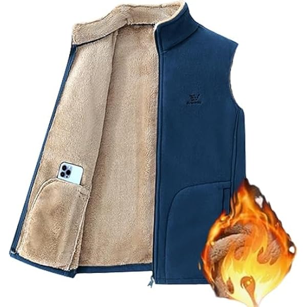 Gilet Polaire Sans Manches Homme - Chaud, Coupe-vent, Col Montant, Poches, Pour Pêche, Randonnée, Hiver