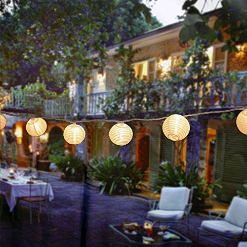 EleganBello Guirnalda Luces 2 LED Linterna 4,8M Blanco Cálido Panel Solar Impermeables Ideal para Jardines, Porches, Balcones, árbol de Navidad, etc